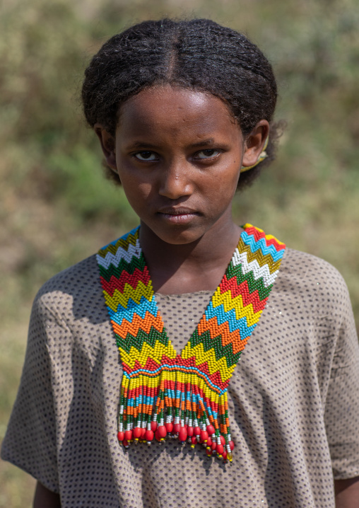 Oromo girl with a beaded necklace, Oromia, Mileso, Ethiopia