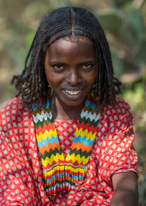 Oromo girl with a beaded necklace, Oromia, Mileso, Ethiopia
