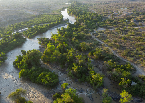 Aerial view of awash river in the national park, Oromia, Mileso, Ethiopia