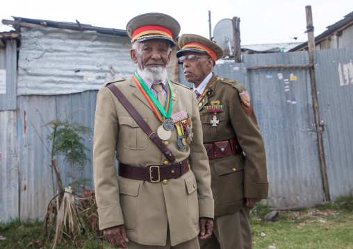 Ethiopian veterans from the italo-ethiopian war in army uniforms, Addis Ababa Region, Addis Ababa, Ethiopia