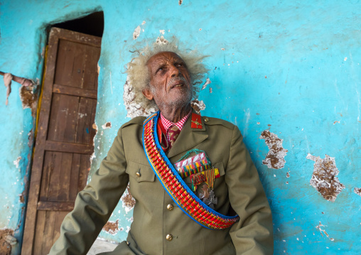 Ethiopian veteran from the italo-ethiopian war in army uniform, Addis Ababa Region, Addis Ababa, Ethiopia