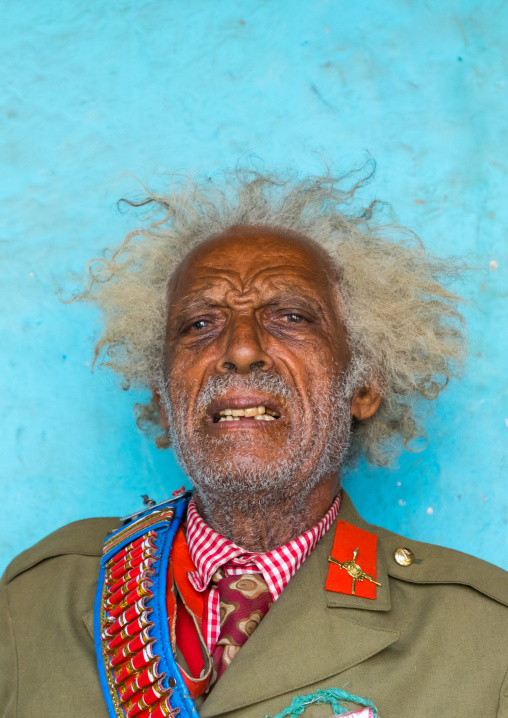 Ethiopian veteran from the italo-ethiopian war in army uniform, Addis Ababa Region, Addis Ababa, Ethiopia