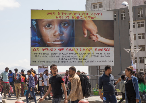 Billboard about abandonned children, Addis Ababa Region, Addis Ababa, Ethiopia