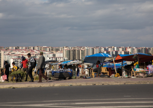 Small markets in front of new apartments blocks, Addis Ababa Region, Addis Ababa, Ethiopia