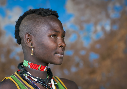 Girl from menit tribe posing, Jemu, Omo valley, Ethiopia