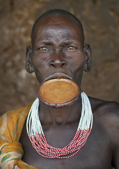 Suri tribe woman with a lip disc, Kibish, Omo valley, Ethiopia