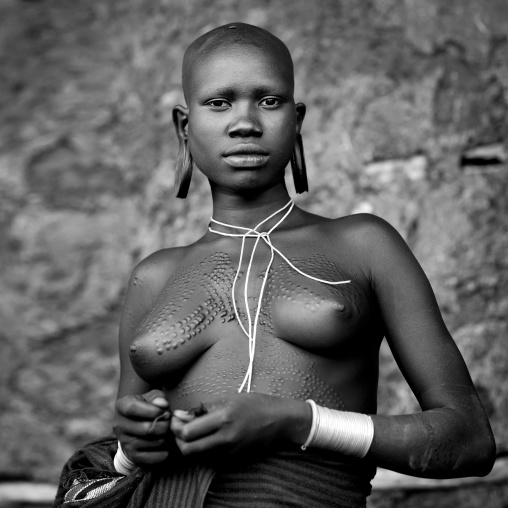 Suri Tribe Woman With Traditional Scarifications, Kibish, Omo Valley, Ethiopia