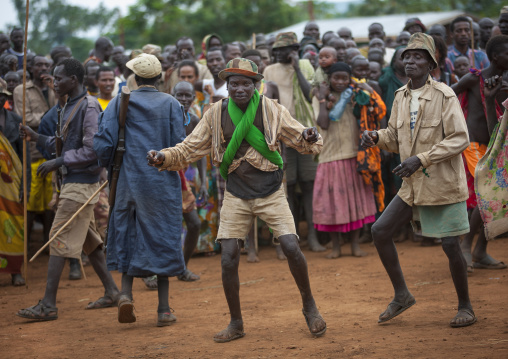 Suri tribe people dancing at a ceremony, Kibish, Omo valley, Ethiopia