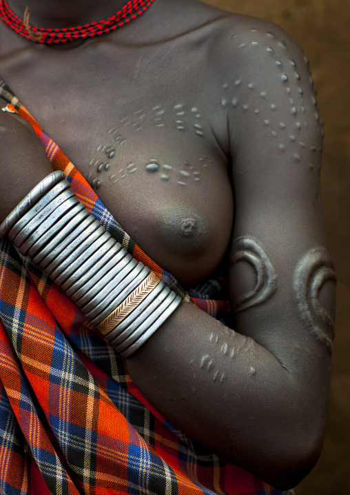 Detail Of The Scarifications On A Bodi Tribe Woman's Arm, Hana Mursi, Omo Valley, Ethiopia