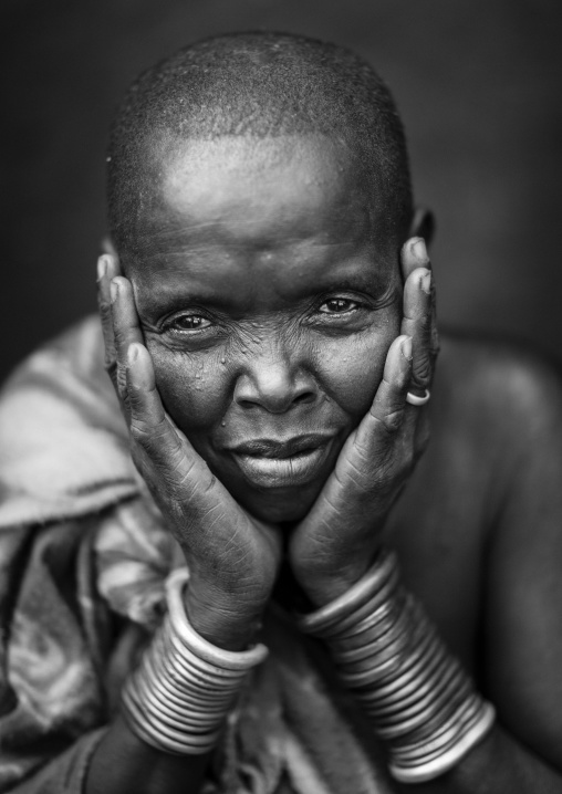 Bodi Tribe Old Woman With Bracelets, Hana Mursi, Omo Valley, Ethiopia