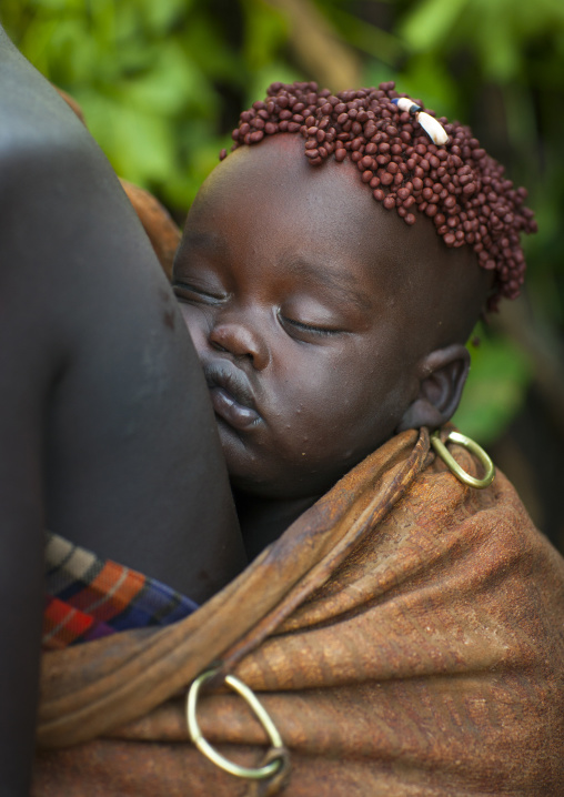 Bodi Tribe Baby Asleep With Coffee Bean Hairstyle, Hana Mursi, Omo Valley, Ethiopia