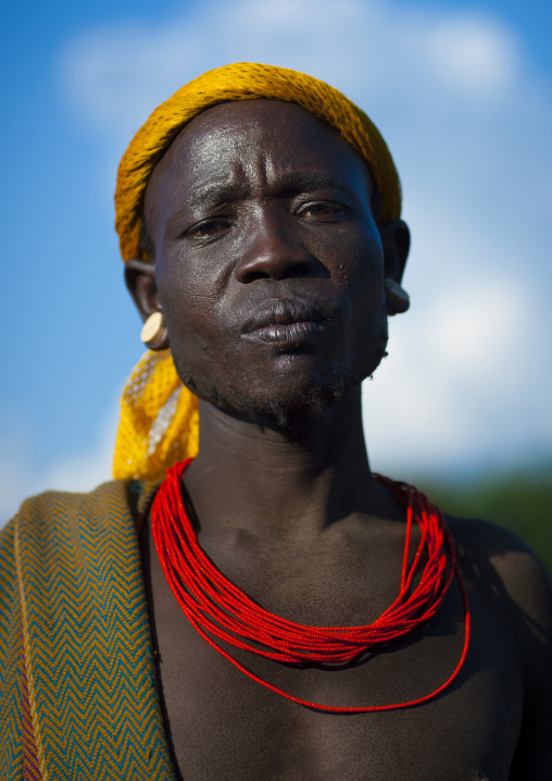 Colourful Bodi Tribe Man With Yellow Headband, Hana Mursi, Omo Valley, Ethiopia