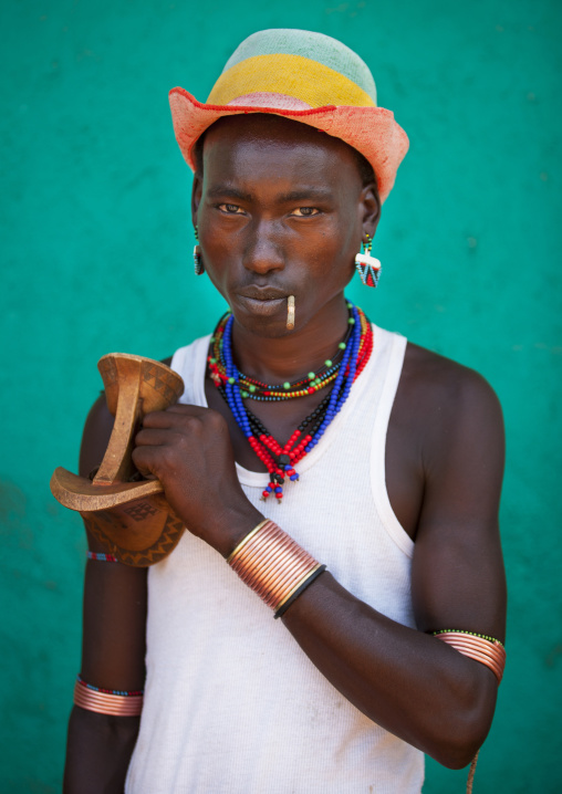 Young Hamar Tribe Man Smoking, Turmi, Omo Valley, Ethiopia
