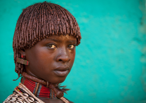 Hamer Tribe Girl With Traditional Haricut And Necklaces, Turmi, Omo Valley, Ethiopia
