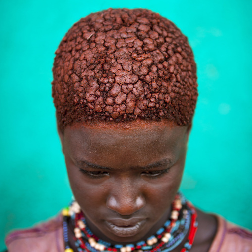 Hamar Tribe Girl Traditional Coffee Bean Hairstyle, Turmi, Omo Valley, Ethiopia