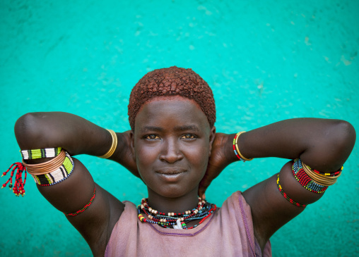 Hamar Tribe Girl With Traditional Coffee Bean Hairstyle, Turmi, Ethiopia