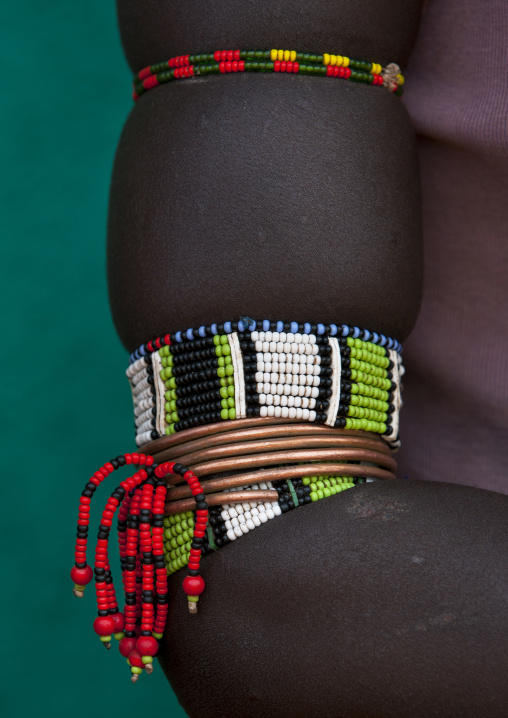Close-up On The Colourful Bracelets On The Arm Of A Hamar Tribe Woman, Turmi, Omo Valley, Ethiopia