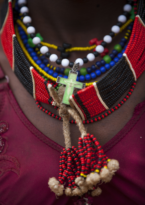 Close-up On The Colourful Necklaces Of A Hamar Tribe Girl, Turmi, Omo Valley, Ethiopia