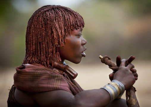 Hamar Tribe Woman With Traditional Necklace And Haircut At A Bull Jumping Ceremony, Turmi, Omo Valley, Ethiopia