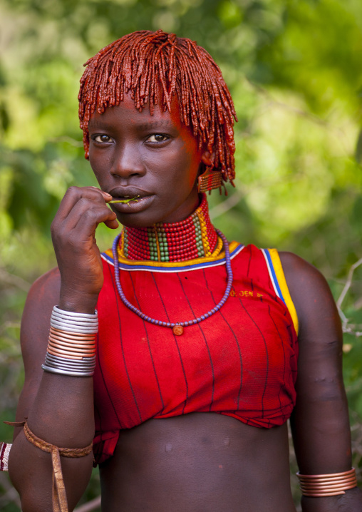 Hamer Girl With Traditional Hairstyle And Necklace, During A Bull Jumping Ceremony, Turmi, Omo Valley, Ethiopia