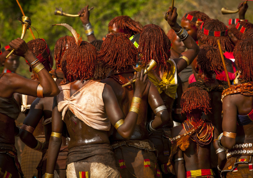 Hamer Tribe Women Dancing During Bull Jumping Ceremony, Turmi, Omo Valley, Ethiopia