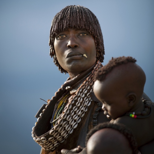 Hamar Tribe Woman And Her Baby, Turmi, Omo Valley, Ethiopia