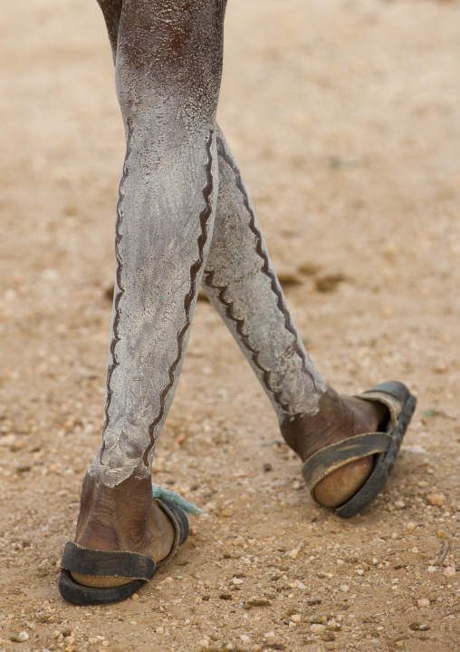 Painted Legs Of A Hamar Tribe Man At Bull Jumping Ceremony, Turmi, Omo Valley, Ethiopia