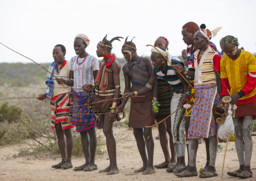 Hamar Tribe Men And Whippers At Bull Jumping Ceremony, Turmi, Omo Valley, Ethiopia