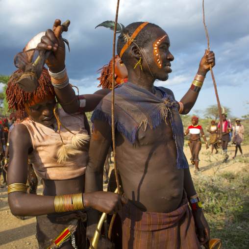 Women Arguing To Be Whipped By The Maze During Bull Jumping Ceremony, Turmi In Hamar Tribe, Omo Valley, Ethiopia