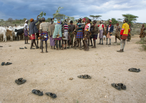 Hamar Tribe People Going Barefoot To Watch The Bull Jumper, Turmi, Omo Valley, Ethiopia
