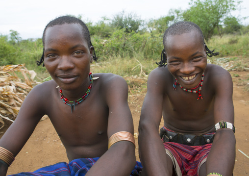 Hamar Tribe Twins Laughing, Turmi, Omo Valley, Ethiopia
