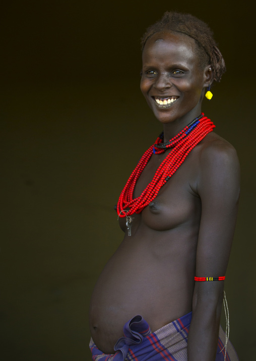 Pregnant Dassanech Tribe Woman, Omorate, Omo Valley, Ethiopia