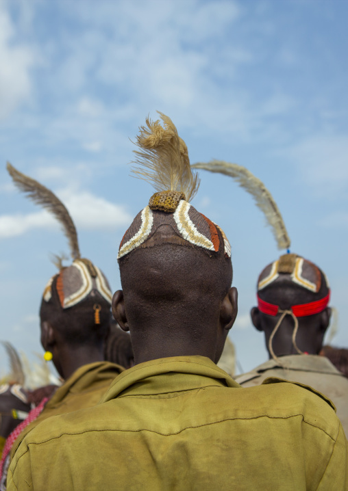 Dassanech Tribe Men With Clay Buns On The Head, Omorate, Omo Valley, Ethiopia