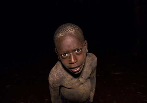 Bodi Tribe Boy During Night Ceremony Of The Kael, Hana Mursi, Omo Valley, Ethiopia