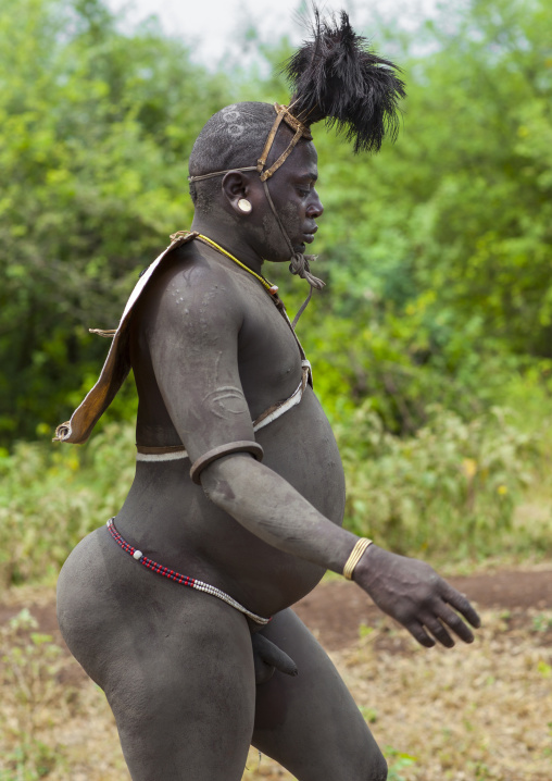 Bodi Tribe Fat Man During Kael Ceremony, Hana Mursi, Omo Valley, Ethiopia