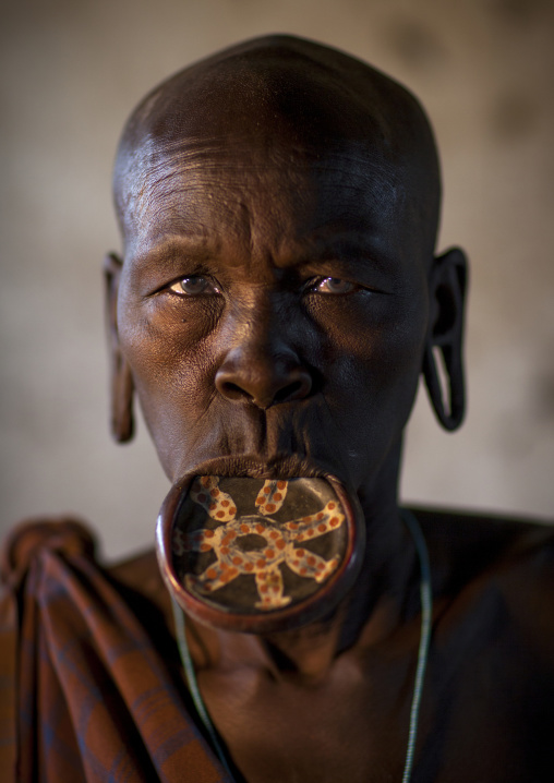 Portrait Of A  Mursi Tribe Woman With Enlarged Lip In Mago National Park, Omo Valley, Ethiopia