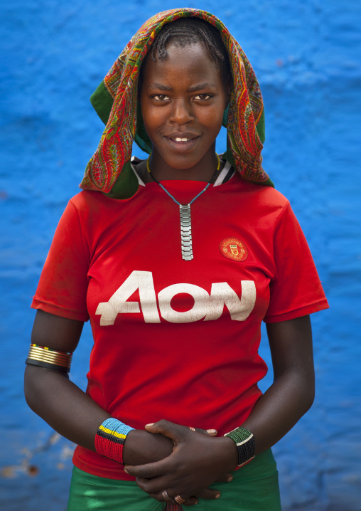 Hamer Tribe Man With A Manchester United  Football Shirt, Turmi, Omo Valley, Ethiopia