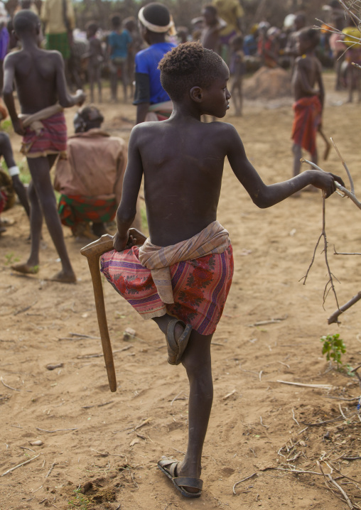 Dassanech Tribe Boy Standing On One Leg, Omorate, Omo Valley, Ethiopia