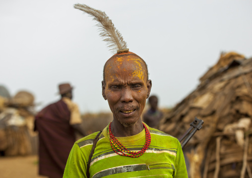 Dassanech Tribe Man Covered Of Cow Dung For A Ceremony, Omorate, Omo Valley, Ethiopia