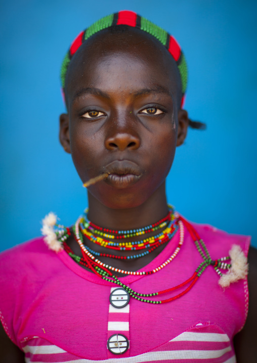 Hamer Young Man With A Stick In His Mouth, Dimeka, Omo Valley, Ethiopia
