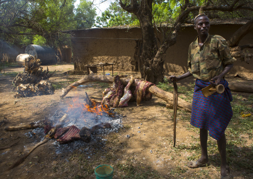 Dassanech Tribe People  Cooking A Cow, Omorate, Omo Valley, Ethiopia