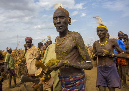 Dassanech Tribe People Putting Cow Dungs On Their Bodies For A Ceremony, Omorate, Omo Valley, Ethiopia