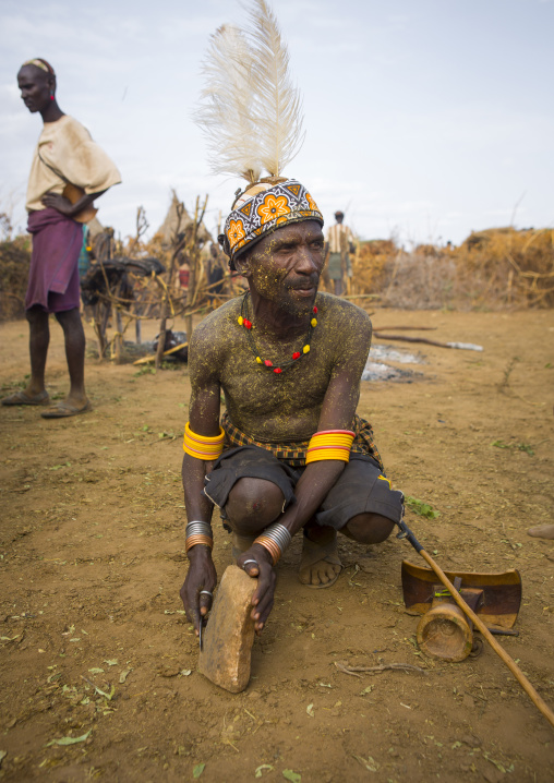 Dassanech Tribe People Sharing Some Meat During A Ceremony, Omorate, Omo Valley, Ethiopia