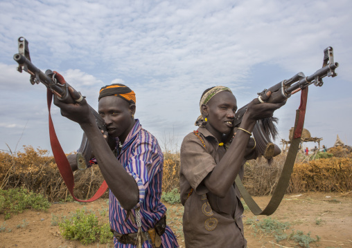 Dassanech Men With Their Guns, Omorate, Omo Valley, Ethiopia