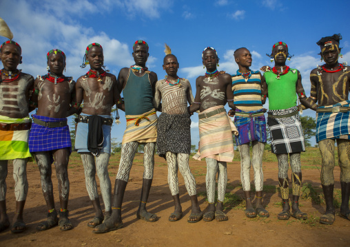 Bashada Tribe Warriors With Body Paintings, Dimeka, Omo Valley, Ethiopia