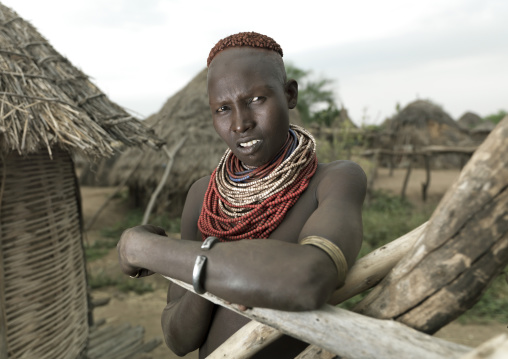 Young Karo Woman With Original Hairstyle And Necklaces Portrait Ethiopia