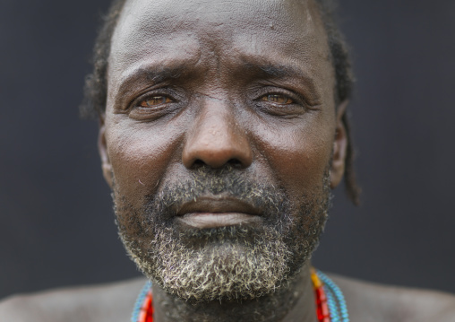 Bearded Ill Eyed Senior Karo Man Portrait Ethiopia