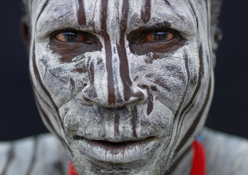 Portrait Of Karo White Painted Face Man Ethiopia