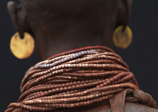 Detail Of Back View Karo Woman Beaded Necklaces Ethiopia