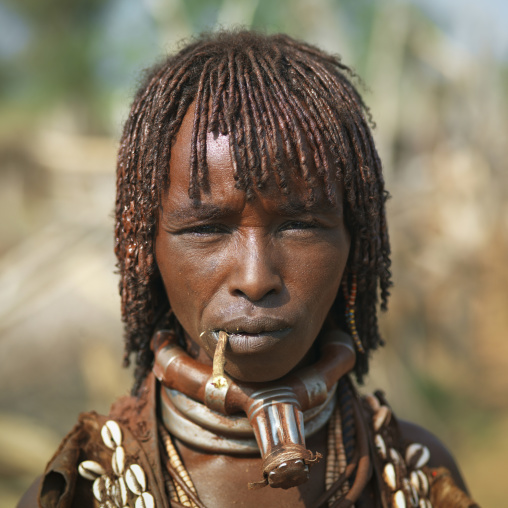Hamer Woman With Braided Dyed Hair Chewing Siwak Portrait Ethiopia